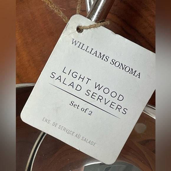 William Sonoma Wood Salad Bowl With 2 servers spoon set - Picture 2 of 9